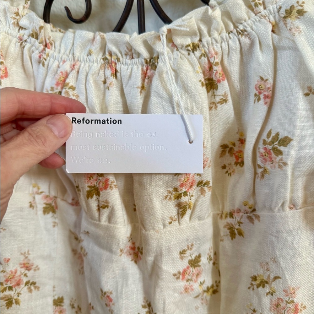 Reformation White Linen Puff Sleeve Mini Dress Cottagecore Milkmaid M - Picture 6 of 7